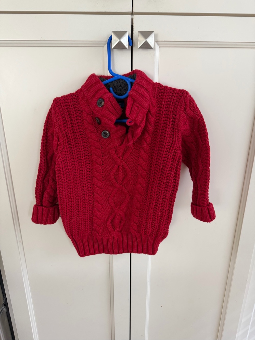 Gap 2t Classic Red Cable Knit Kids Sweater with Button Collar